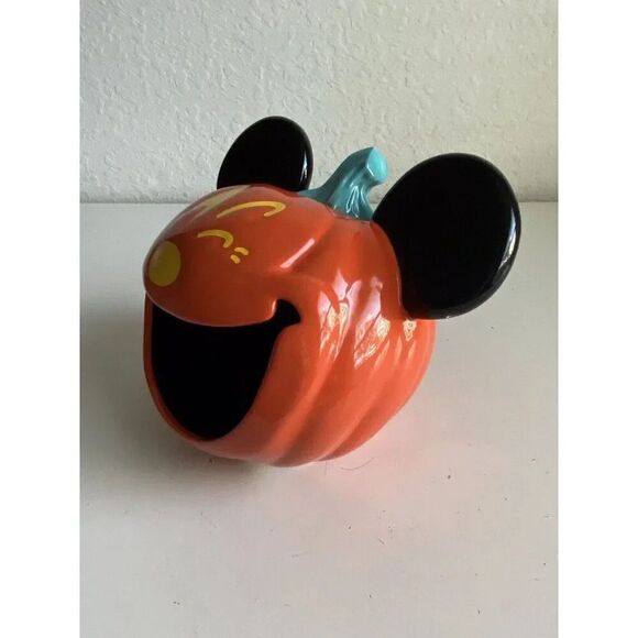 Disney Parks Mickey Mouse Candy Dish Bowl Ceramic Halloween Winking Pumpkin NEW - Picture 3 of 14